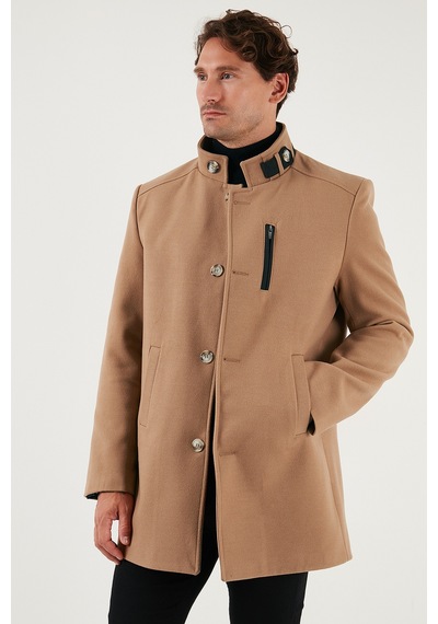 Buratti Slim Fit Düğmeli Dik Yaka Kaşe Erkek Kaban 5840099 Camel