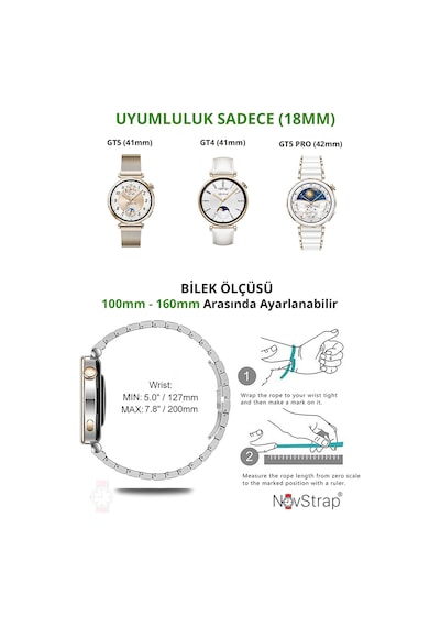 Novstrap Huawei Watch Gt4 41mm Gt5 41mm İle Uyumlu Kordon 18mm Magnet Tokalı Luxury Slim Metal Hasır