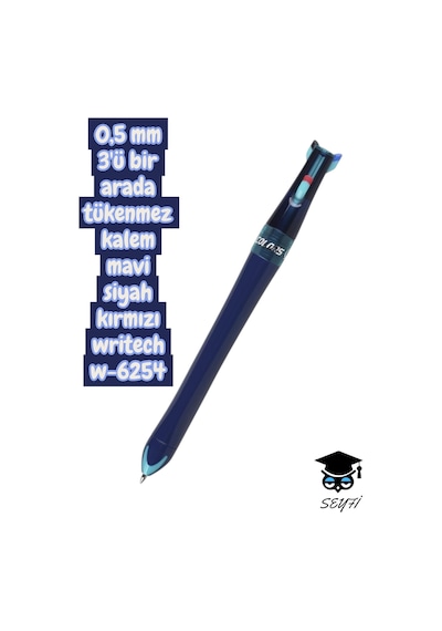 0,5 Mm 3'ü Bir Arada Tükenmez Kalem Mavi Siyah Kırmızı Writech W-6254 Çok Renkli