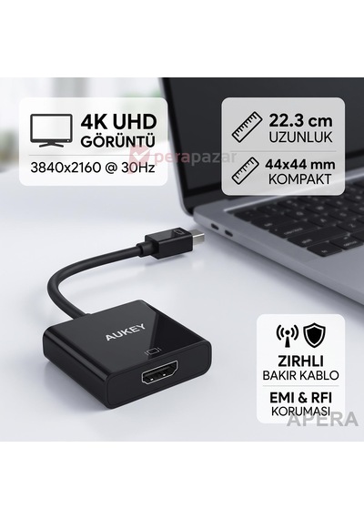 Aukey Cb-v8 Mini Displayport To Displayport 4k Dönüştürücü Adaptör Tek Yönlü Görüntü Aktarıcı