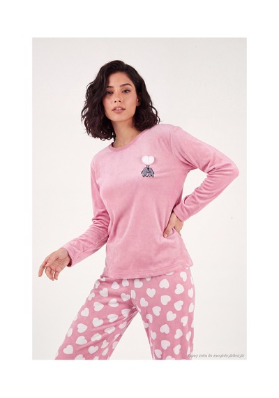 Lela Desenli Yumuşak Dokulu Uzun Kollu Pijama Takımı Kadın Pijama Takımı 65750155 Pudra