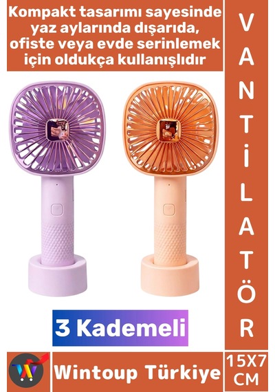 Vantilatör Kompakt Sessiz Çalışma Kablosuz Taşınabilir Şarjlı 3 Kademeli Masa El Fanı Vantilatör