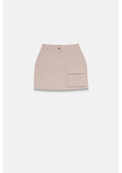 Thalure Kadın Bej Cepli Gabardin Mini Etek Bej
