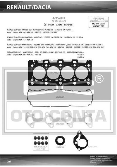 OTO CONTA 42457003S MOTOR TAKIM CONTA ÜST CLIO KANGOO MEGANE LOGA