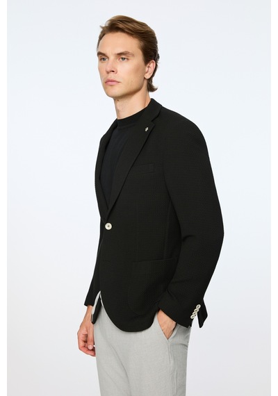 Morven Erkek Siyah Poliviskon Trend Desenli Slim Fit Ceket 26ms002017001 Siyah