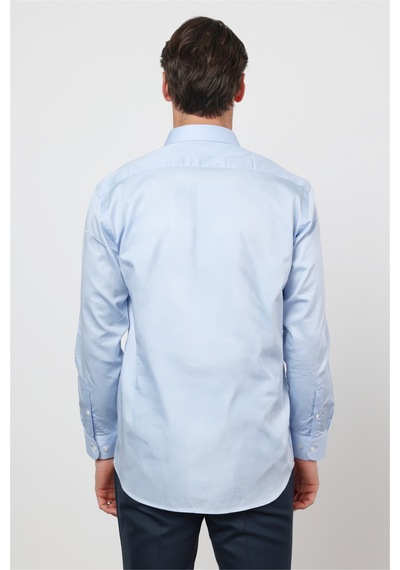 İmza Koyu Mavi Sert Yaka Uzun Kol Cepli Saten Comfort Fit Pamuk Gömlek 1004260423 2XL