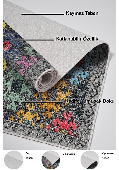 Dekoreko Kaymaz Taban Djt Banyo Halısı Trend Iskandinav F5008 Renkli