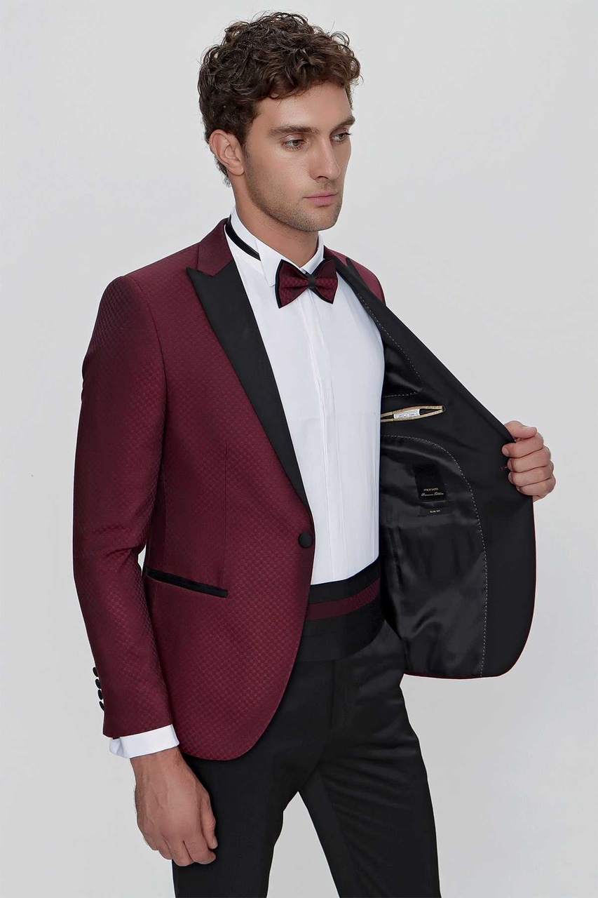 Morven Erkek Koyu Bordo Bolonya Ceremonia Damatlık Smokin 21mc055004752 Koyu Bordo