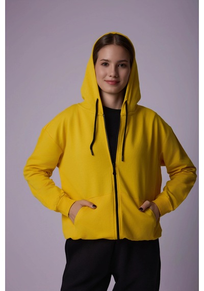 Defys Defy S Kadın Oversize Kapüşonlu Fermuarlı Cepli Sweatshirt Sarı - 527346818 Sarı
