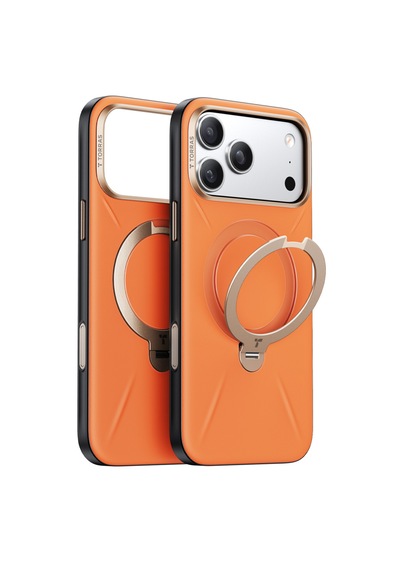 Torras Apple iPhone Uyumlu 17 Pro O Stand Spin Vegskin Serisi Magsafe Kılıf Turuncu