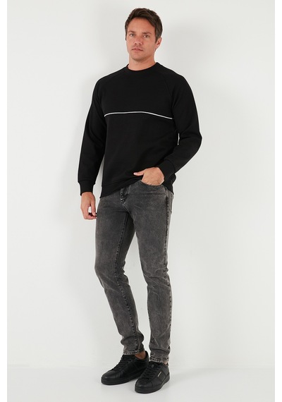 Buratti Pamuklu Şerit Detaylı Relaxed Fit Bisiklet Yaka Erkek Sweat 5901227 Siyah