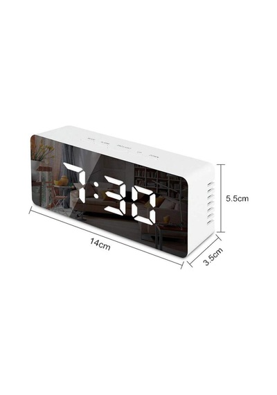 Gplus W561 Çift Alarmlı LCD Dijital Göstergeli Termometreli Aynalı Masa Saati