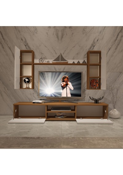 Decoraktiv Eko 7 Mdf Dvd Tv Ünitesi Tv Sehpası - Ceviz Beyaz Ahşap - Beyaz