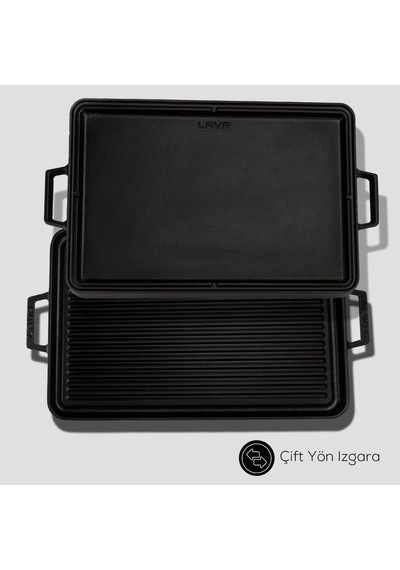 Ayrex Döküm Dikdörtgen Çift Yönlü Izgara Tavası Döküm Demir Yekpare Çift Kulplu Ölçü 29x44 Cm Diğer