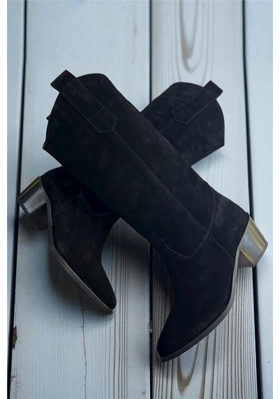 Tufan Shoes Siyah Hakiki Süet Western Çizme Siyah