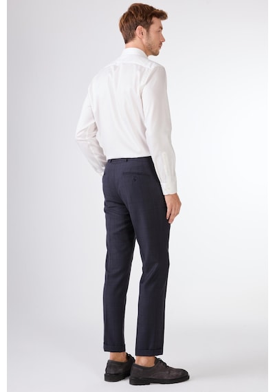 Dufy Koyu Lacivert Balıksırtı Slim Fit Erkek Takım Elbise Lacivert