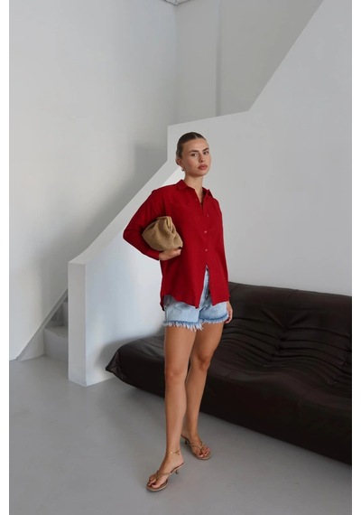 Kazax Tek Cepli Müslin Gömlek Bordo Pt Bordo
