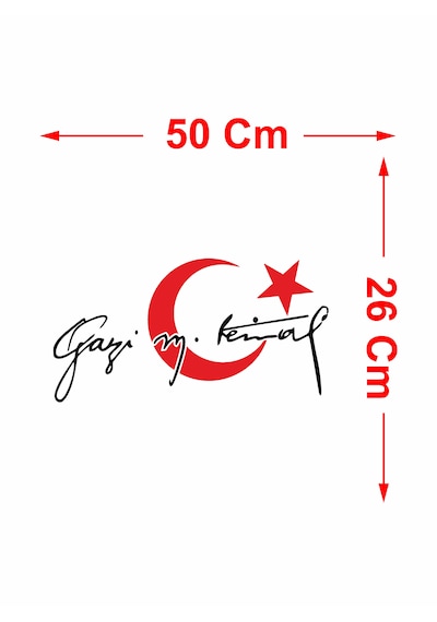Türk Bayrağı Atatürk Mustafa Kemal Gazi Mustafa Kemal Atatürk İmza Araba Oto Motosiklet Karavan Sticker 00006 50x26 Cm
