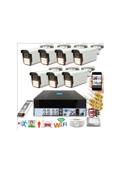 7 Li Araç İnsan Yüz Tanımalı Hareket Algılayan 5 Mp Lens 12 Warm Led Gece Renkli Kamera Seti 5915w-p