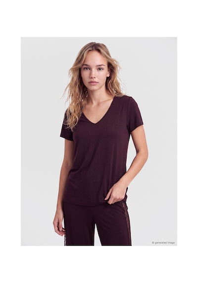 Lcw Dream Kahverengi V Yaka Desenli Kadın Pijama Takım