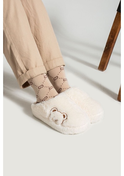 Kışlık Peluş Ayıcık Desenli Sessiz Ortopedik Taban Çeyiz Misafir Ev Terliği Set Krem Kışlık Peluş Ayıcık Desenli Sessiz Ortopedik Taban Çeyiz Misafir Ev Terliği Set Krem
