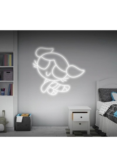 Power Puff Girls Bubbles Figürlü Neon Tabela Beyaz