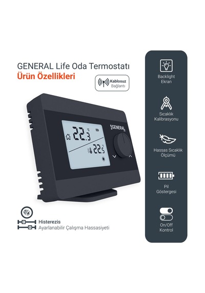 General Life Illona Ht250s Rf Kablosuz Oda Termostatı - Siyah