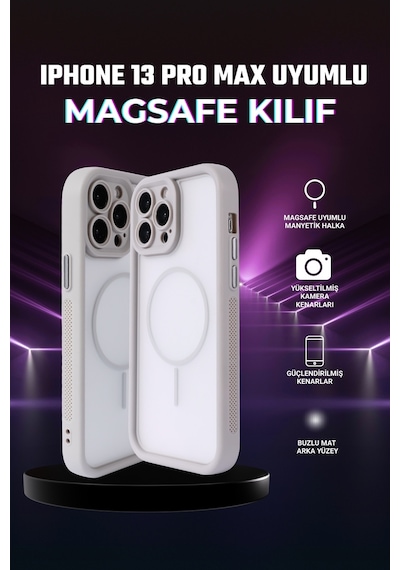 Apple Uyumlu iPhone 13 Pro Max Kamera Korumalı Magsafe Wireless Şarj Özellikli Mat Silikon Gri Renkli Silikon Telefon Kılıfı Gri
