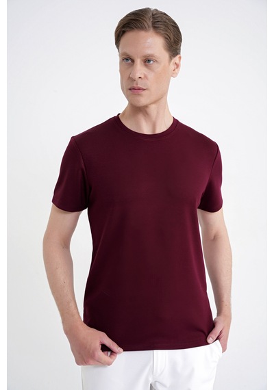 Efor Comfort Fit Bisiklet Yaka %97 Esnek Pamuklu Bordo Tişört Ts 885