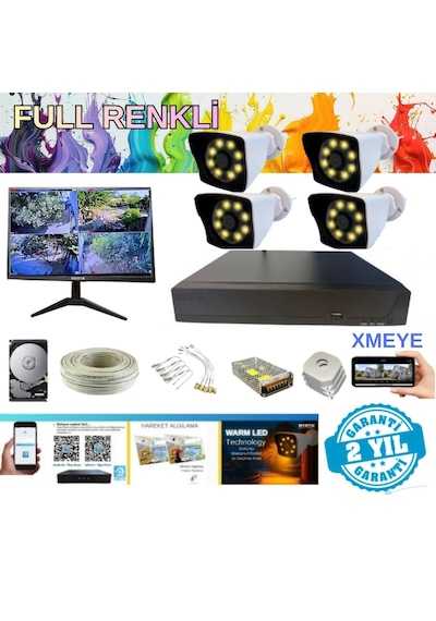 5 Mp Lens 1080 P 4 Kameralı Warm Led Güvenlik Seti - 2 Tb Hdd Ve Monitör Dahil - St224wssz