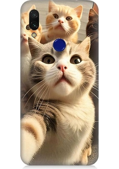 Xiaomi Redmi Note 7 Uyumlu Selfie Kediler Desenli Silikon Kılıf