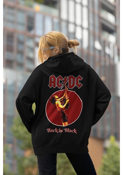 Sevbano Ac Dc Back In Black Müzik Grubu Baskılı Unisex Oversize Tasarım H Siyah