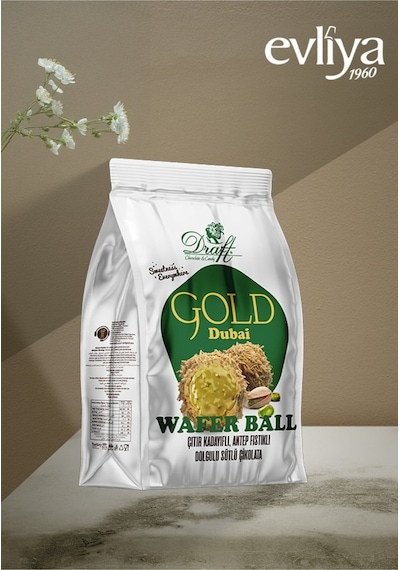 Evliya Draft Gold Çıtır Kadayıflı Antep Fıstıklı Dolgulu Sütlü Çikolata Kaplamalı Gofret 150gr