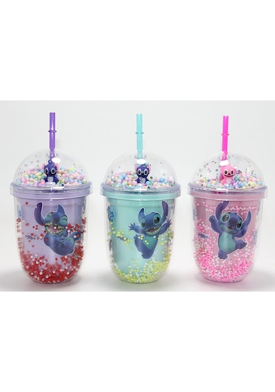 Stitch Figürlü Pipetli Kapaklı Kupa Bardak