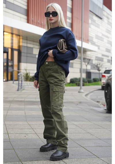 Madmext Lacivert Bisiklet Yaka Basic Sweatshirt Mg1559 Lacivert