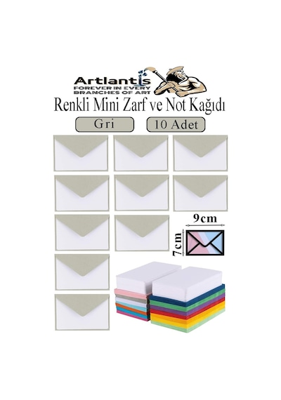 Renkli Mini Zarf 7x9 Cm Not Kağıtlı 10 Adet Küçük Renkli Zarf Mektup Oyun Zarfı Doğum Günü Dilekleri Zarfı Canlı Renkler Gri
