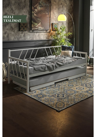 Glory Yavrulu Daybed Tek Ve Çift Kişilik Sedir Metal Karyola Beyaz