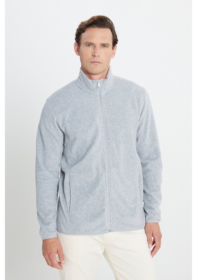 AC&Co / Altınyıldız Classics 4A5221100014GMJS Standart Fit Fermuarlı Bato Yaka Polar Erkek Ceket Gri