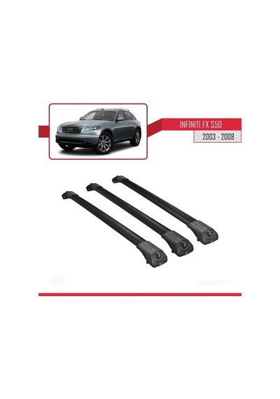 Infiniti Fx S50 2003-2008 Arası İle Uyumlu Ace-1 Ara Atkı Tavan Barı Siyah 3 Adet Bar