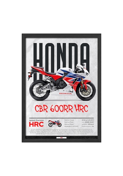 Honda Cbr 600rr Hrc Siyah Ahşap Çerçeveli Poster, Dekoratif Motosiklet Duvar Tablosu