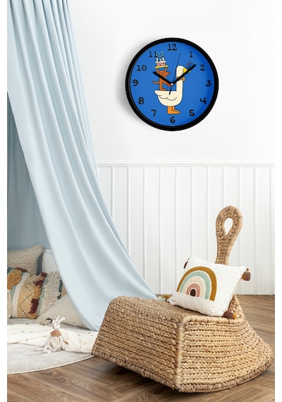 Sevimli Hayvanlar Modern Tasarım Çocuk Odası Duvar Saati - 30cm - Önü Camlı Siyah Kasa-jh1102 Siyah