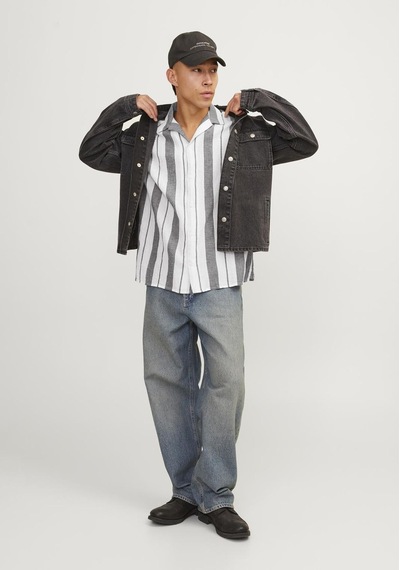 Jack & Jones Erkek Rahat Kesim Çizgili Gömlek - Luke 12255235 Tap Shoe Kiremit