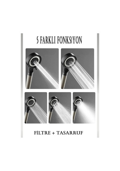 Filtreli Arıtmalı Masajlı Çok Fonksiyonlu Siyah Elit Duş Başlığı + 3 Adet Filtre Çok Renkli