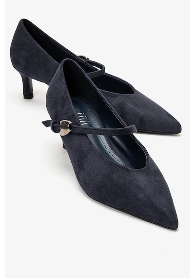 Luvi Shoes Cres Lacivert Süet Kadın Kısa Topuklu Ayakkabı