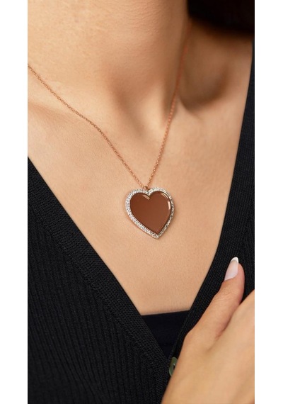 Roza Silver Zirkon Taşlı Rose Kalp İsimli Gümüş Kolye
