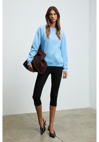 Grimelange Susana Kadın Bisiklet Yaka İçi Polarlı Oversize Fit Basic Mavi Sweatshirt Mavi
