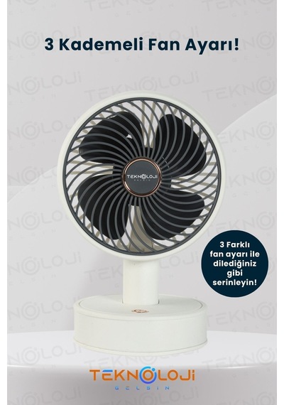 Masaüstü Mini Fan Vantilatör Teleskopik Ayarlanabilir Taşınabilir El Fanı Şarjlı 3 Kademe Soğutucu