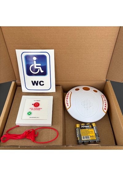 Kablosuz Engelli İpli Wc Tuvalet Alarmı Stiker + Pil Kablosuz Engelli İpli Wc Tuvalet Alarmı Stiker + Pil