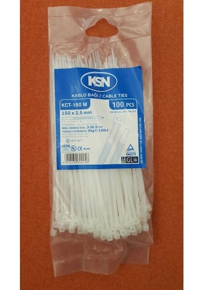 KSN Kablo Bağı Plastik Kelepçe Beyaz 3.6x300mm - 100 Adet