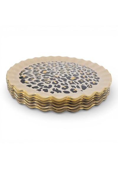 Sudedi Home 26 Cm Leopar Desenli Altın Yaldızlı Cam Servis Tabağı 6 Lı Set Çok Renkli